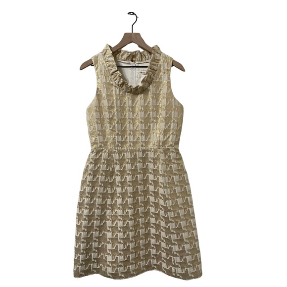 kate spade Dresses & Skirts - Kate Spade Cream & Gold Metallic Wool Blend Ruffle Shift Dress Size 8